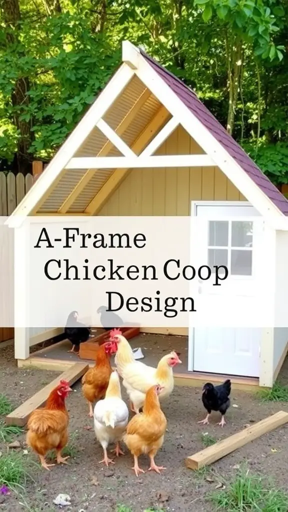 A-Frame Chicken Coop Design with chickens outside