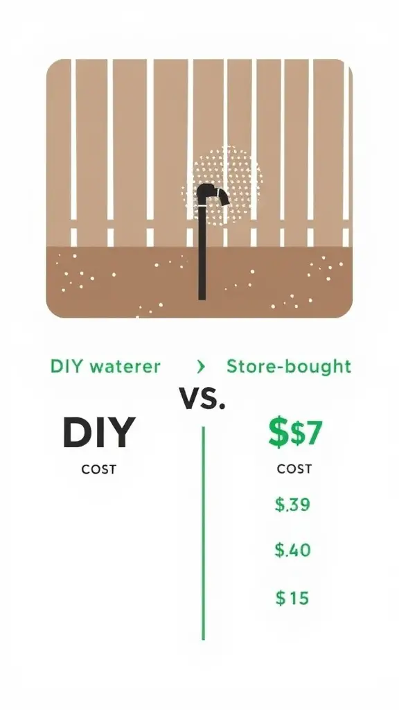 Cost comparison between DIY chicken waterer and store-bought options.