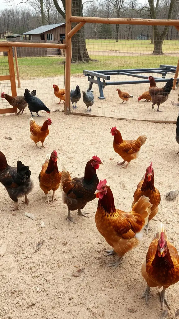 Chickens enjoying a dust bath in a sandy area