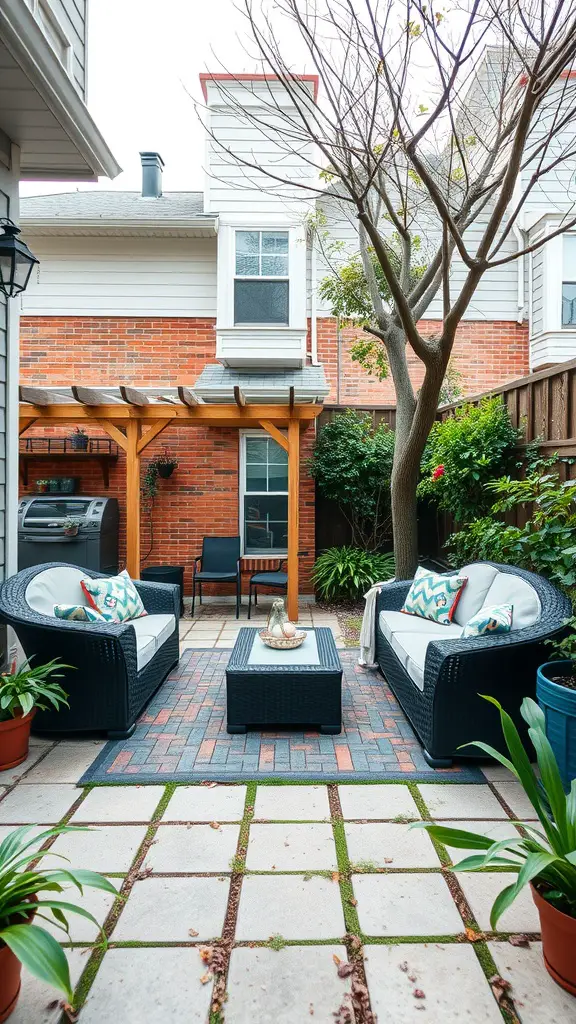 Cozy small backyard seating area with multi-functional furniture