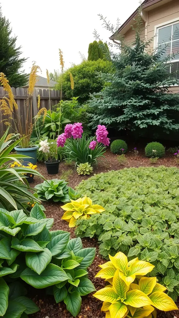 A vibrant garden with colorful flowers and lush greenery, showcasing edible landscaping ideas.