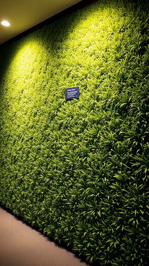 Artificial grass wall illuminated with soft lights