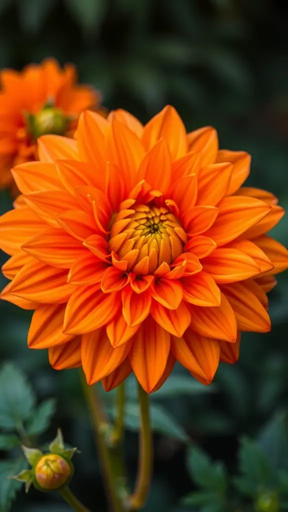 A vibrant orange dahlia flower in full bloom