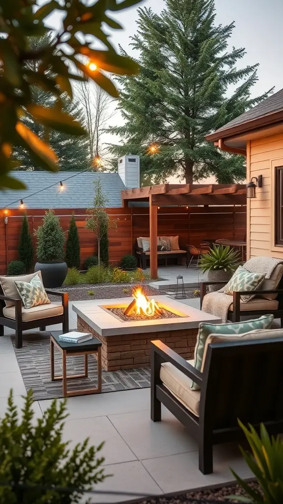 Cozy outdoor living space with a fire pit and comfortable seating