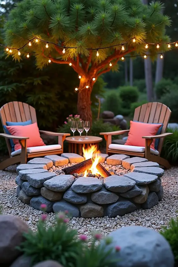 cozy circular stone firepit