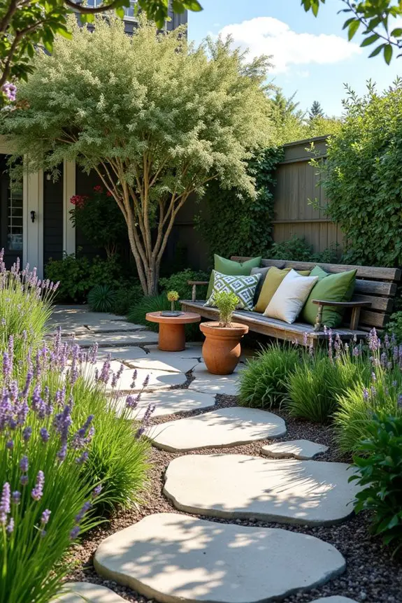 curved pathway with seating