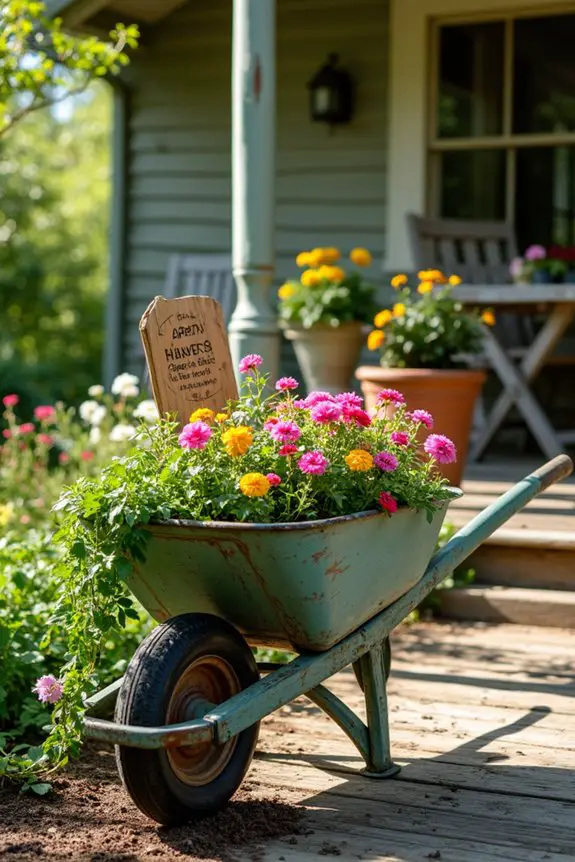 rustic wheelbarrow flower display
