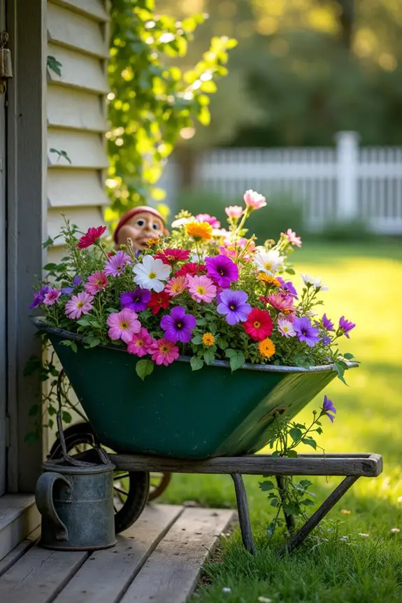 rustic wheelbarrow flower planter