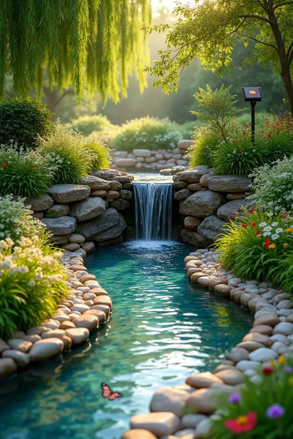 tranquil meandering stream waterfall