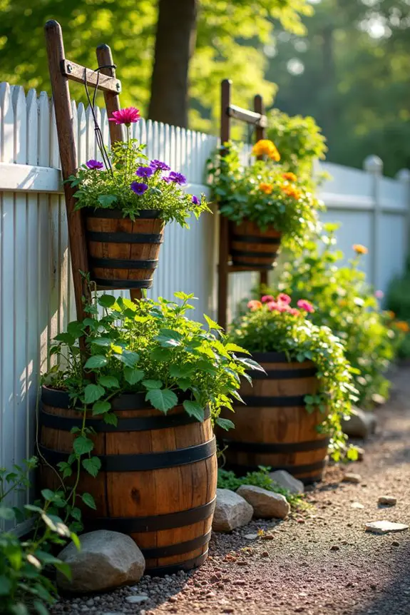 vertical whiskey barrel gardening
