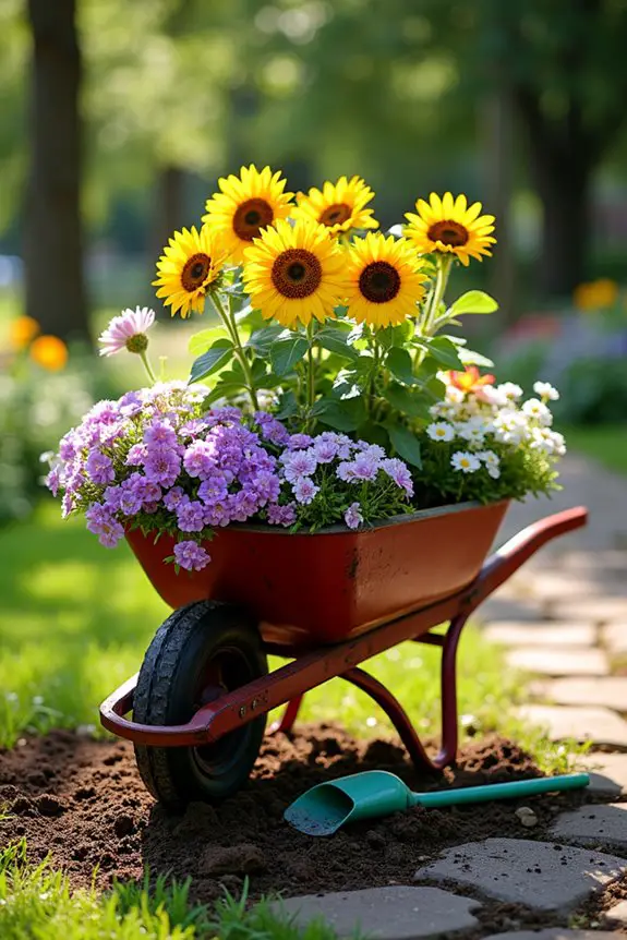 whimsical wheelbarrow flower planter