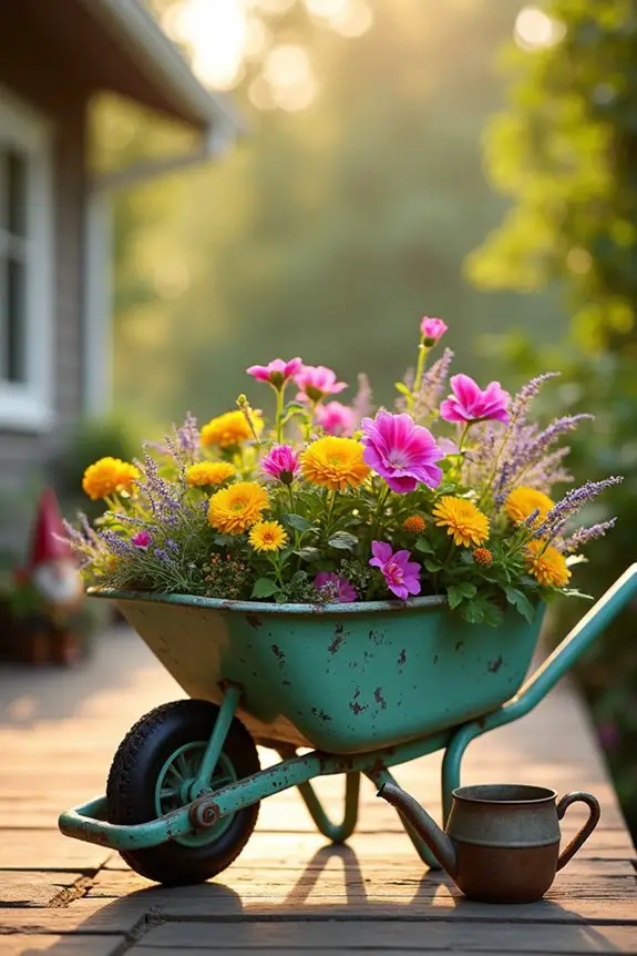 whimsical wheelbarrow flower planter