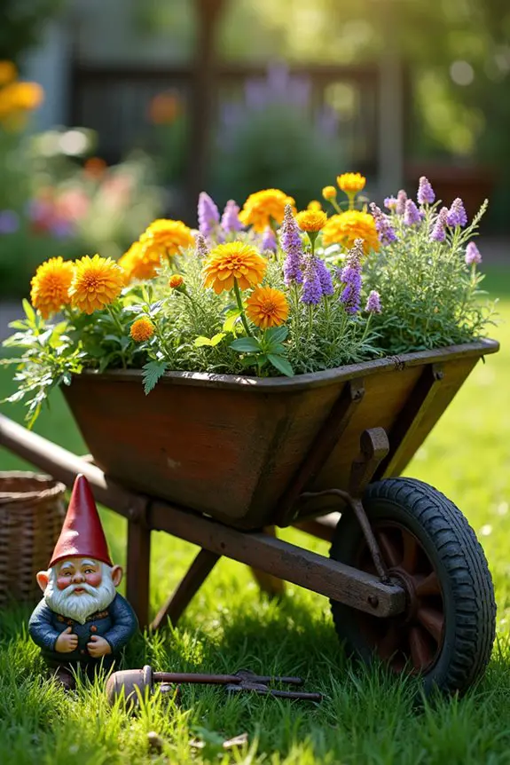 whimsical wheelbarrow flower planter