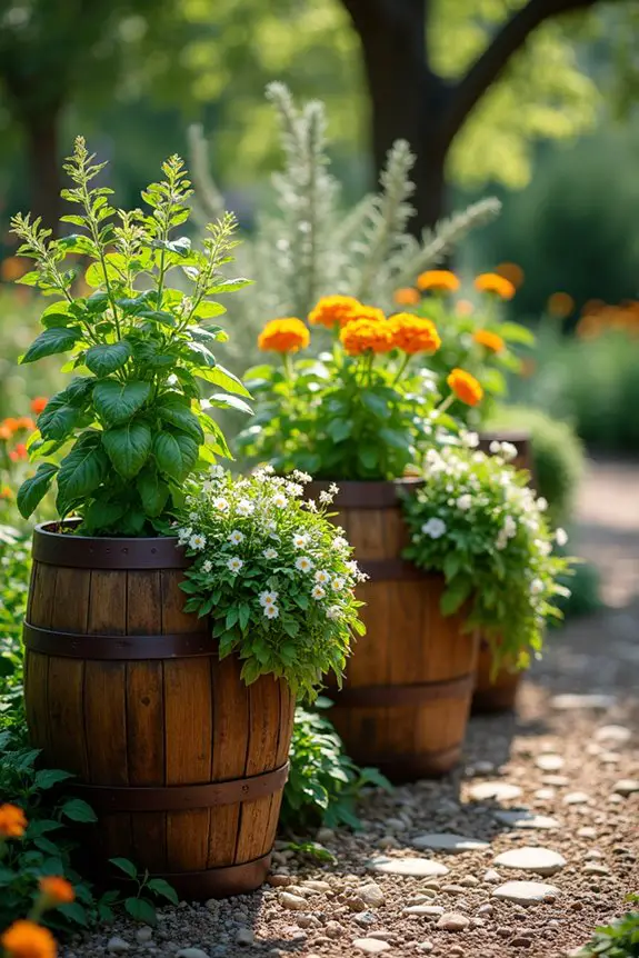whiskey barrel garden charm