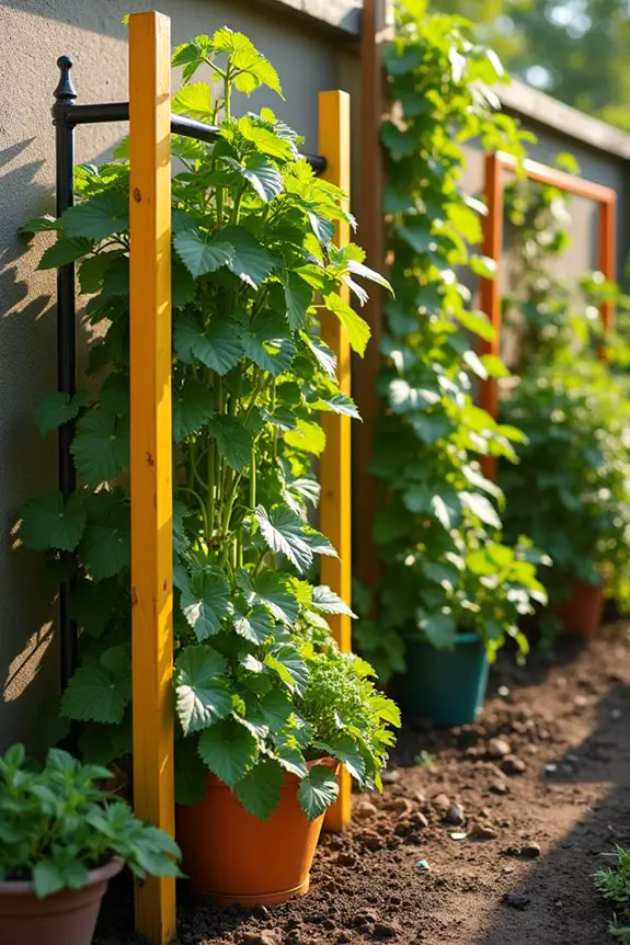 colorful trellises enhance gardens