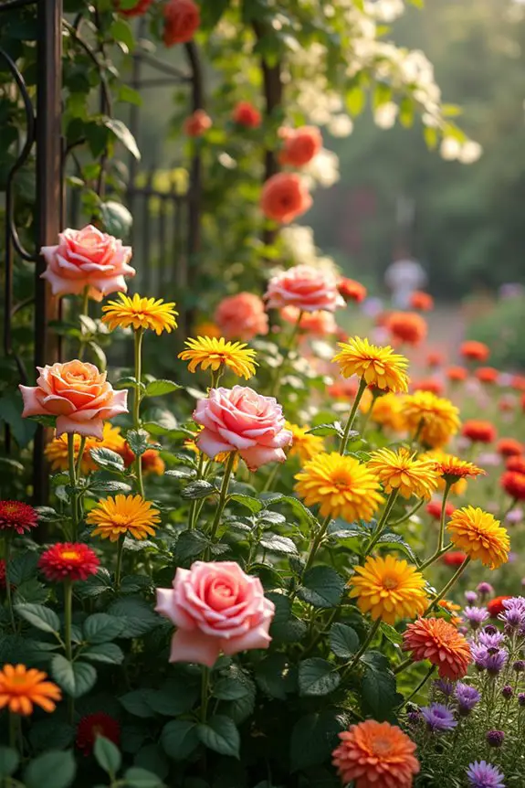 pairing roses with seasonal flowers