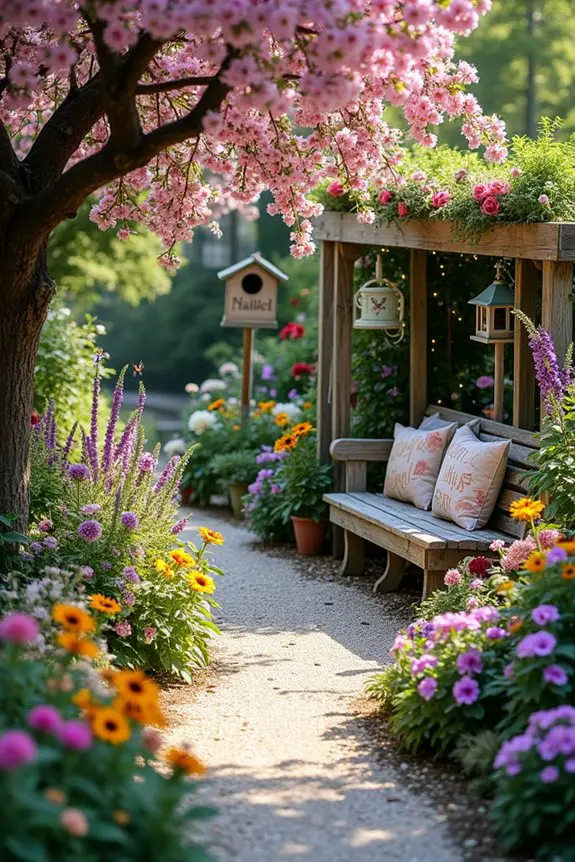 whimsical colorful garden retreat