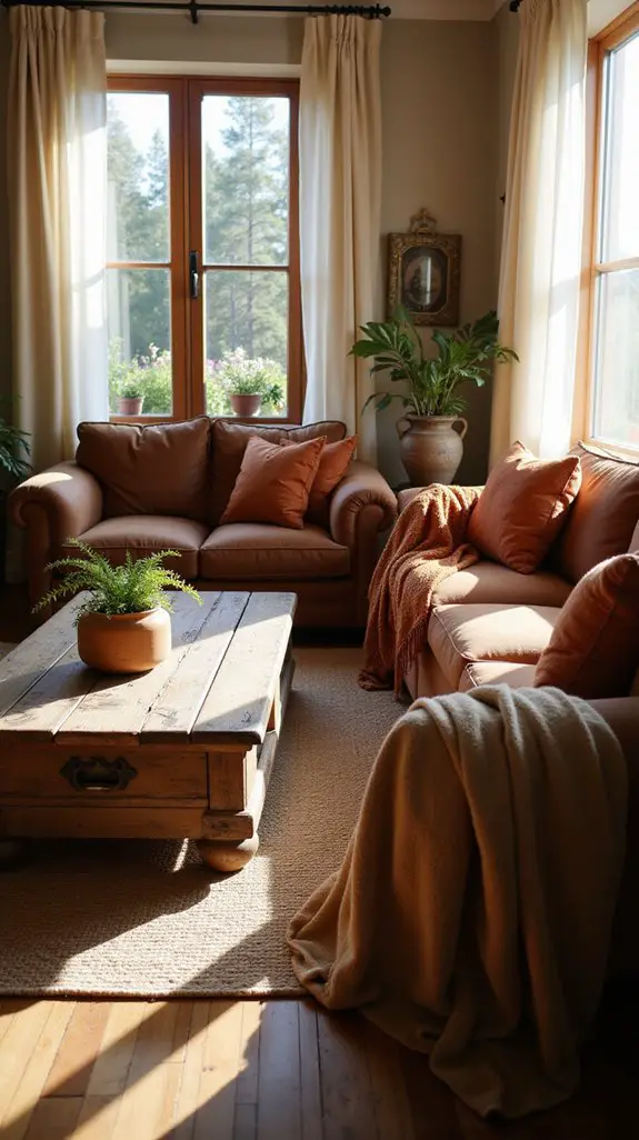 cozy living room earth tones