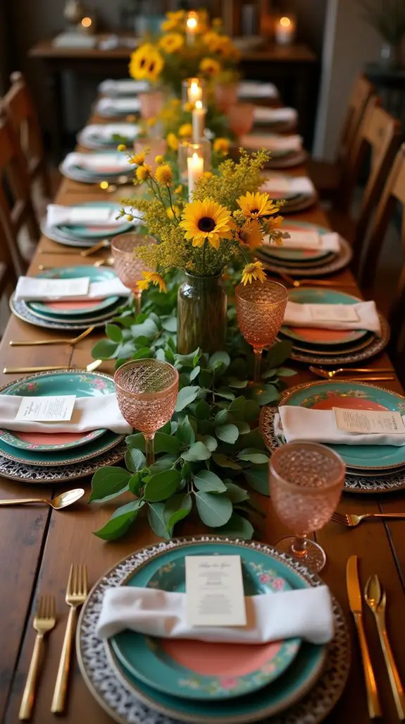 vibrant tableware and centerpieces