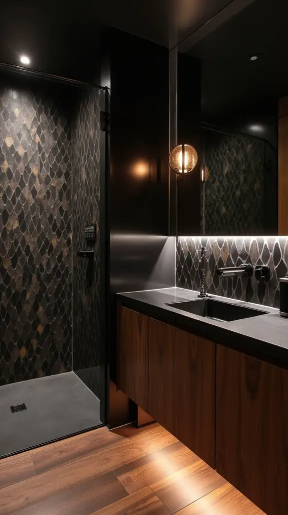 artistic black and wood tiles