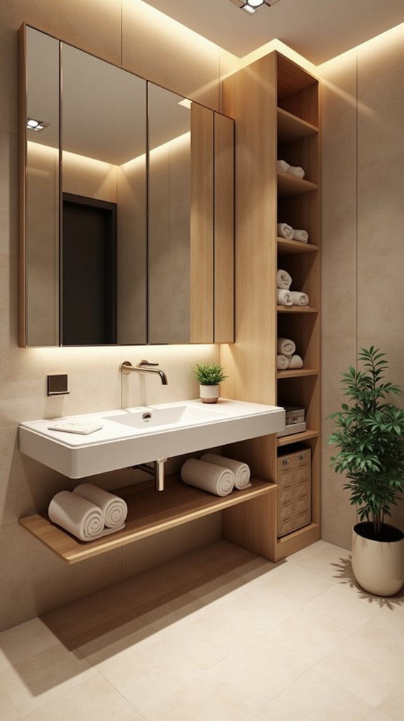 beige bathroom space saving solutions