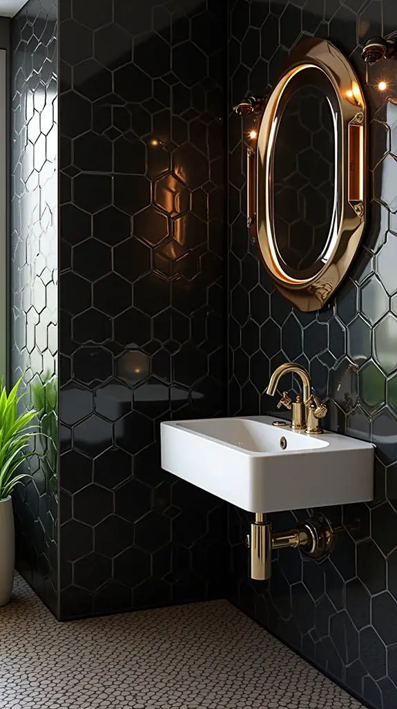 black hexagons metallic accents