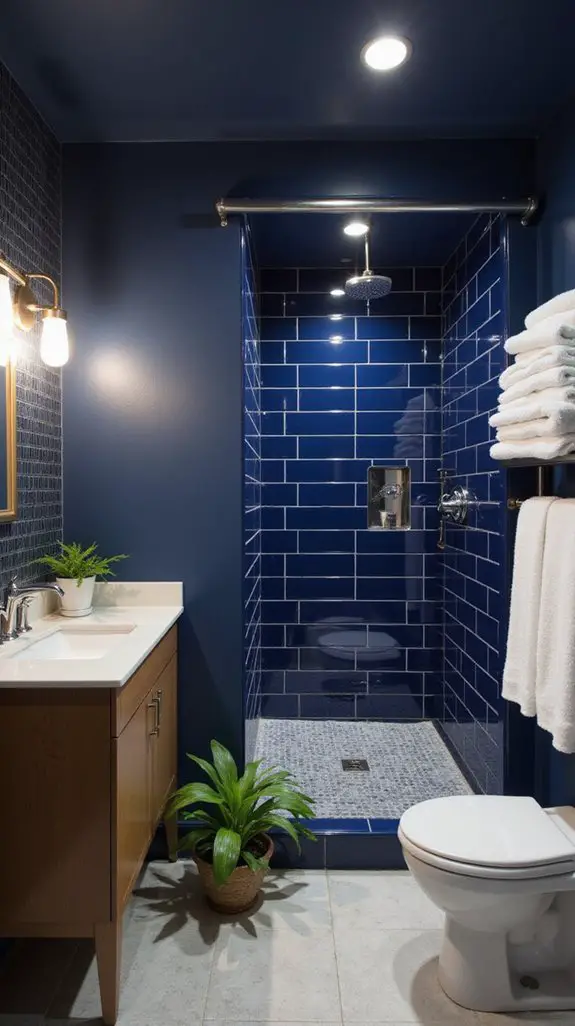 bold navy bathroom accents