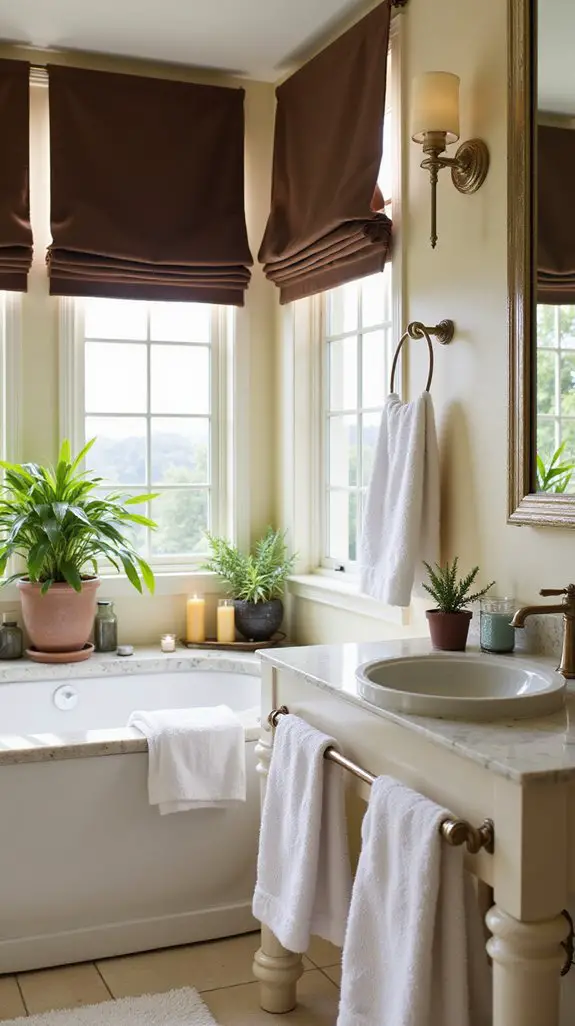 brown treatments cream walls