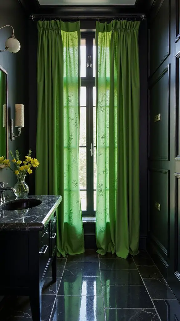 chic green curtains contrast black
