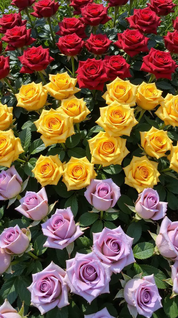 color blocked rose arrangements