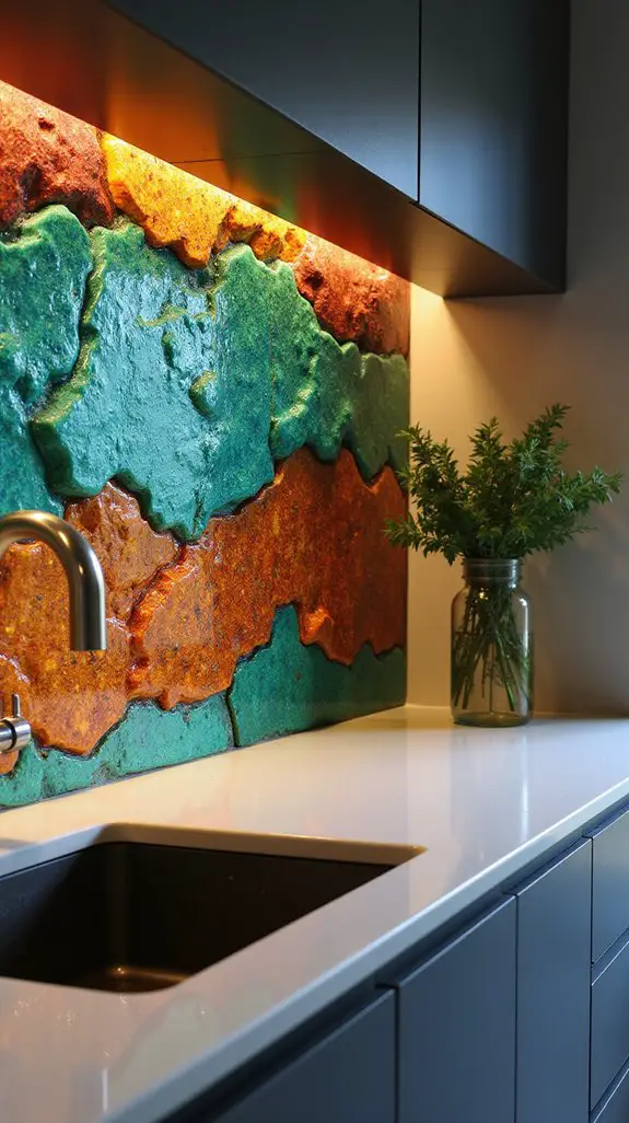 colorful gemstones kitchen backsplash