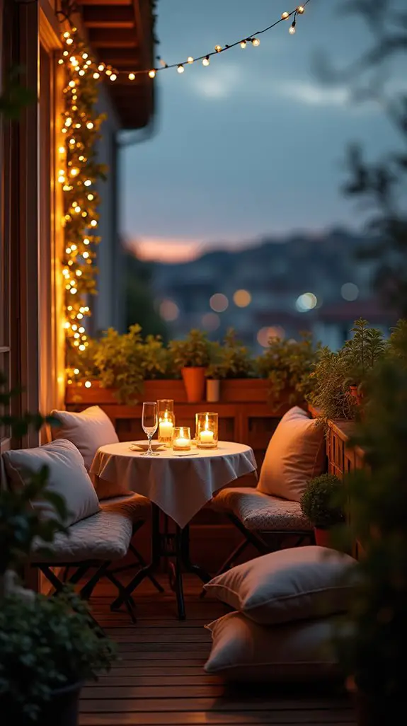 cozy balcony fairy lights