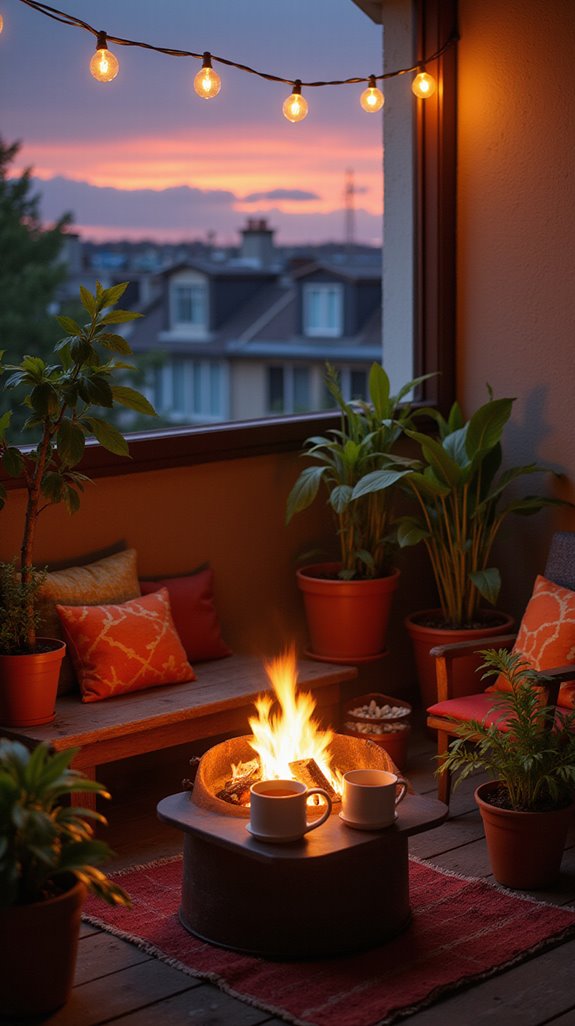cozy balcony fire pit