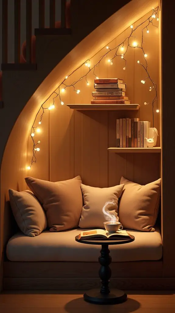 cozy under stair reading nook