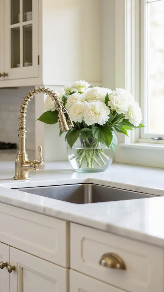 cream countertops metallic accents