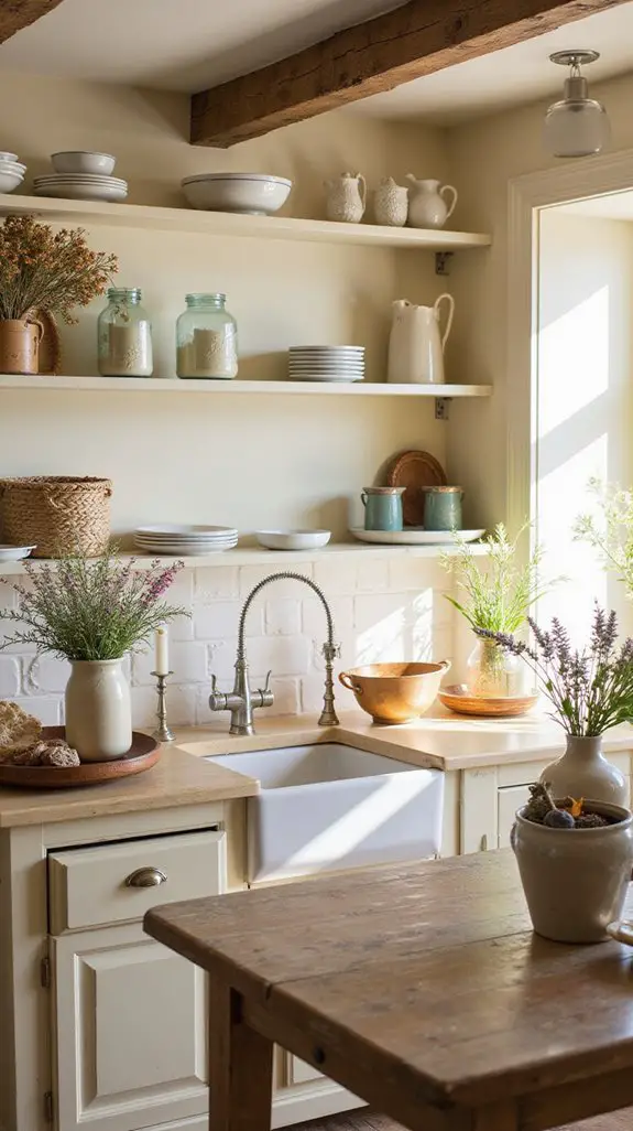 cream countertops rustic decor