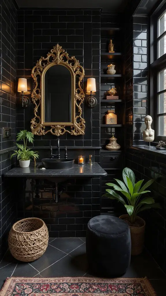 eclectic black bathroom decor