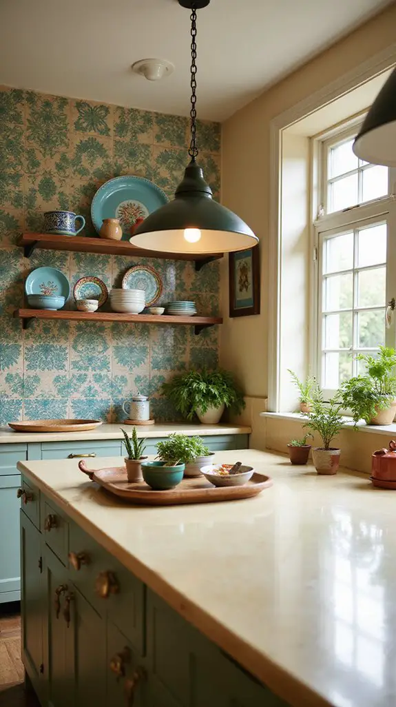 eclectic kitchen cream countertops