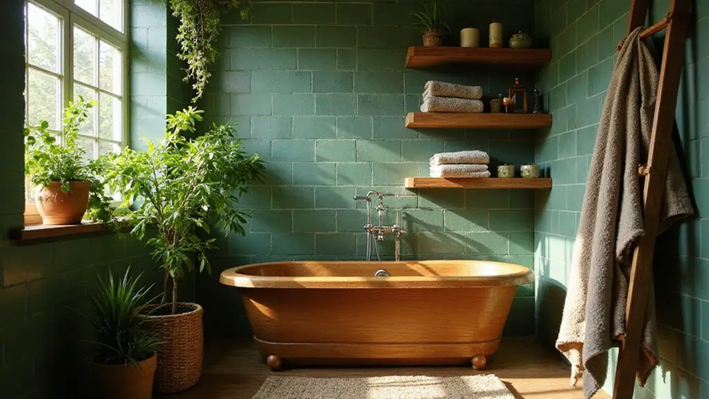 green and brown bathrooms