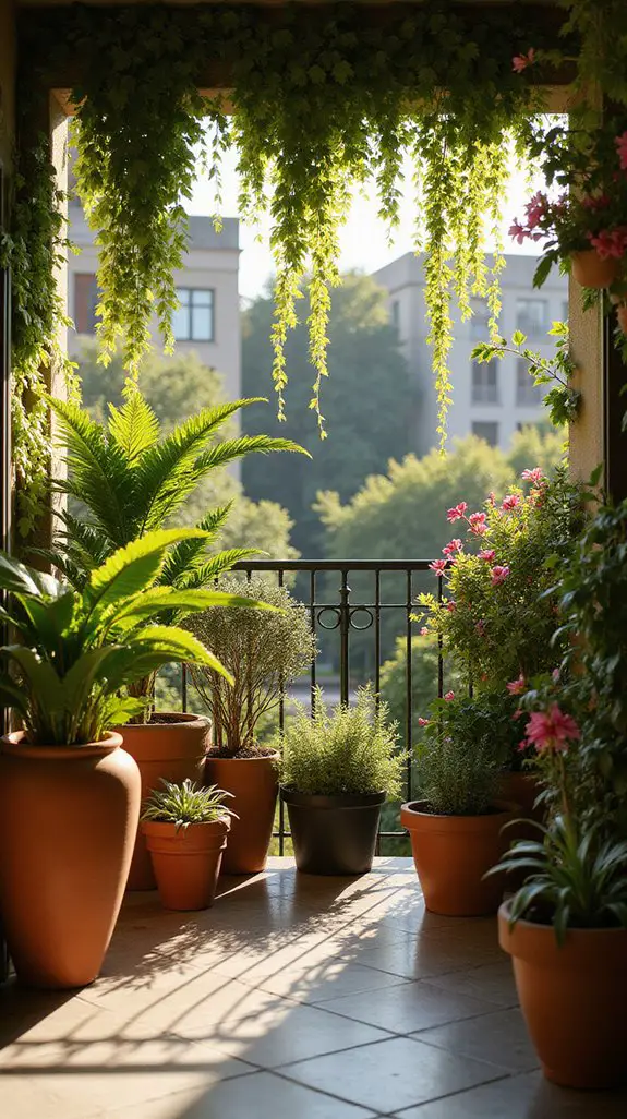 green privacy with potted plants