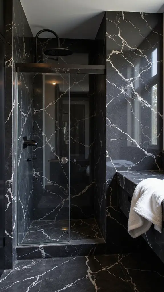 luxurious black marble shower