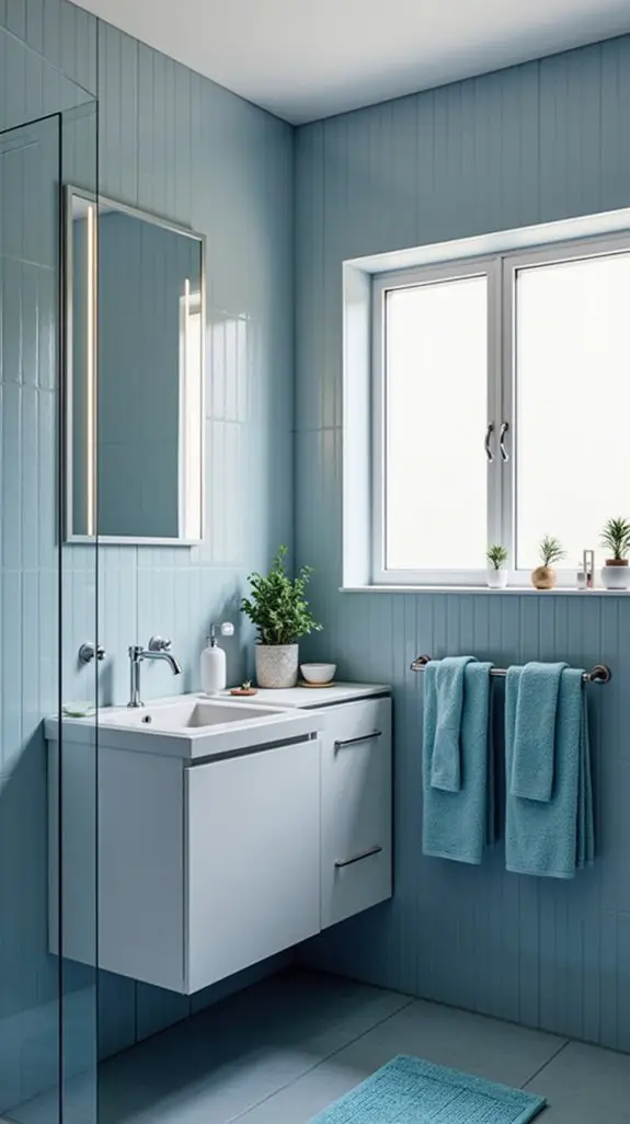 muted blue minimalist bathroom