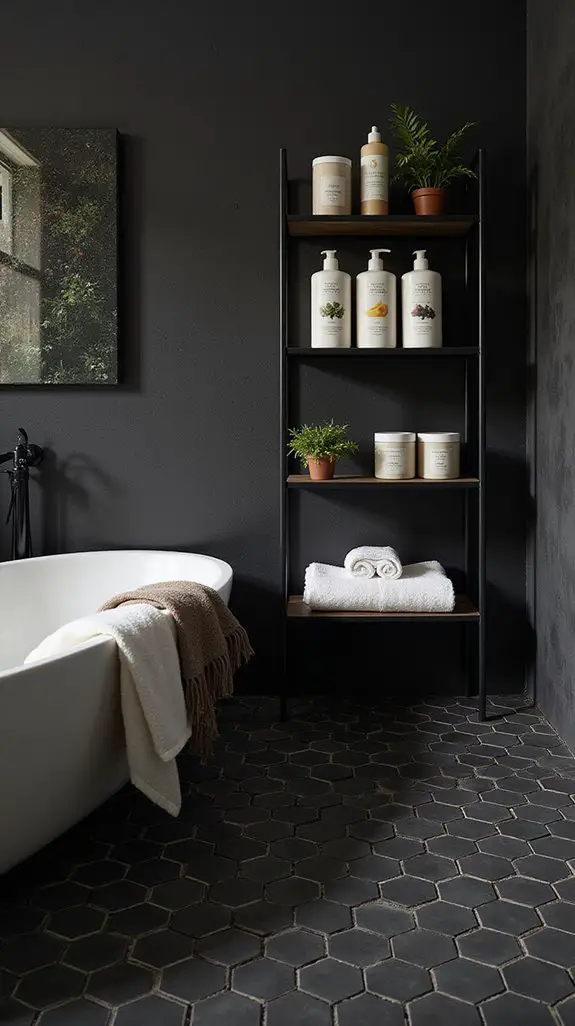 open shelving black hexagons