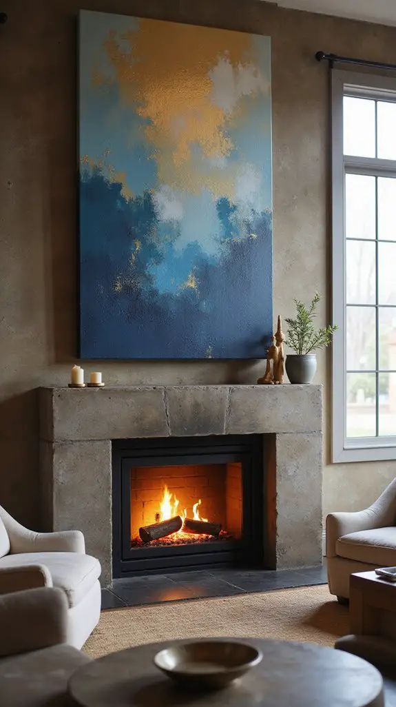 oversized art transforms fireplace
