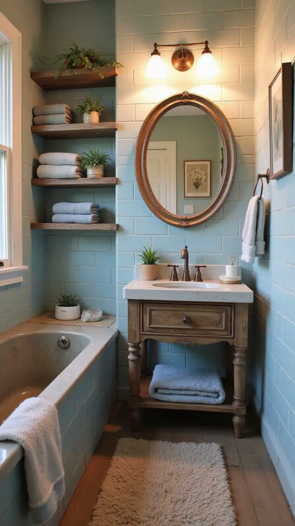 rustic blue bathroom finishes