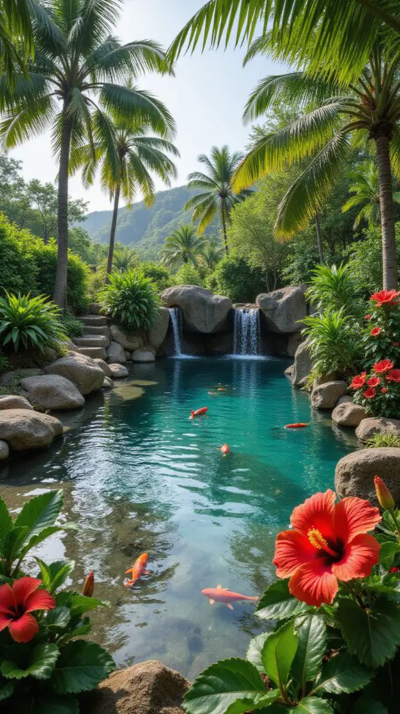 tropical garden water features