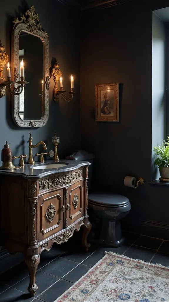 vintage bathroom with black accents