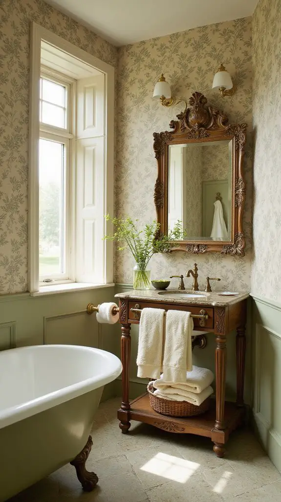 vintage olive green bathroom