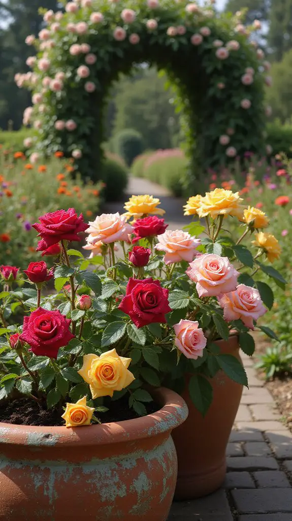 year round colorful rose planters
