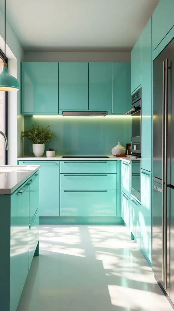 aqua lighting enhances kitchen